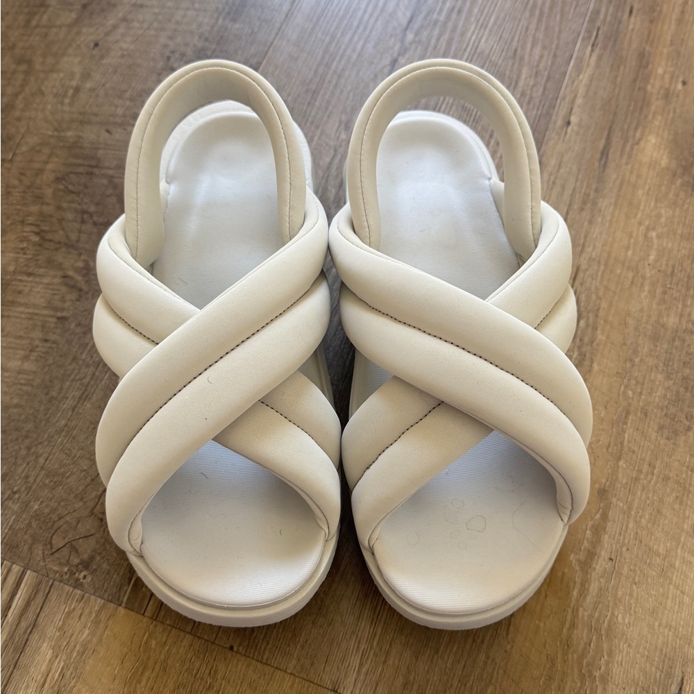 Womens Cream Cross-Strap Slide Sandals